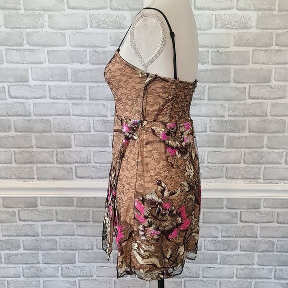 Free People Last Call Embellished Beaded Shimmer Lace Mini Dress XS Fairy Femini - Picture 3 of 10